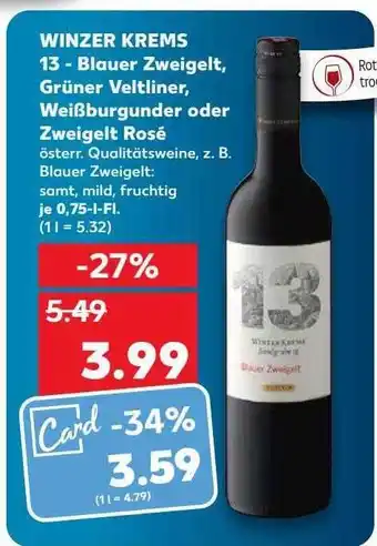 Kaufland Winzer Krems 13-blauer Zweigelt, Grüner Veltliner, Weißburgunder Oder Zweigelt Rosé Angebot