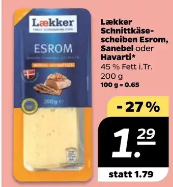 NETTO Laekker Schnittkäse scheiben Esrom, Sanebel oder Havarti 200 g Angebot