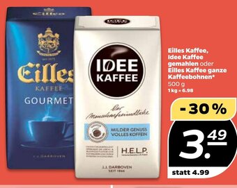 NETTO Eilles Kaffee, Idee Kaffee gemahlen oder Eilles Kaffee ganze Kaffeebohnen 500 g Angebot