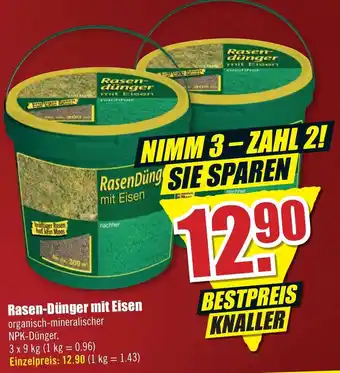 B1 Discount Baumarkt Rasen Dünger mit Eisen 3x9kg Angebot