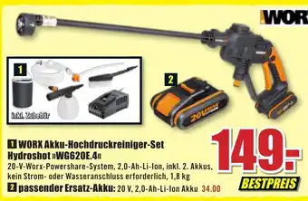 B1 Discount Baumarkt WORX Akku Hochdruckreiniger Set Hydroshot WG620E.4 Angebot