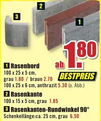 B1 Discount Baumarkt Rasenbord, Rasenkante oder Rasenkanten Rundwinkel 90° Angebot