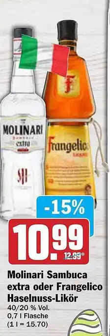 AEZ Molinari Sambuca Extra Oder Frangelio Haselnuss-likör Angebot