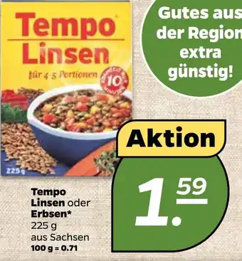 NETTO Tempo Linsen oder Erbsen 225 g Angebot