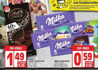 Edeka Lindt Lindor Schokolade, Milka Schokolade Angebot