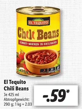 Lidl El Tequito Chili Beans 425ml Angebot