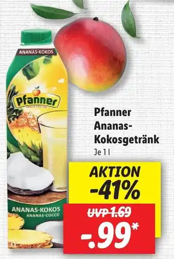 Lidl Pfanner Ananas Kokosgetränk 1L Angebot