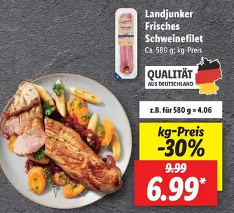 Lidl Landjunker Frisches Schweinefilet 580g Angebot