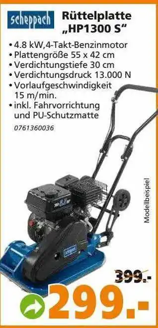 Globus Baumarkt Scheppach Rüttelplatte Hp1300s Angebot