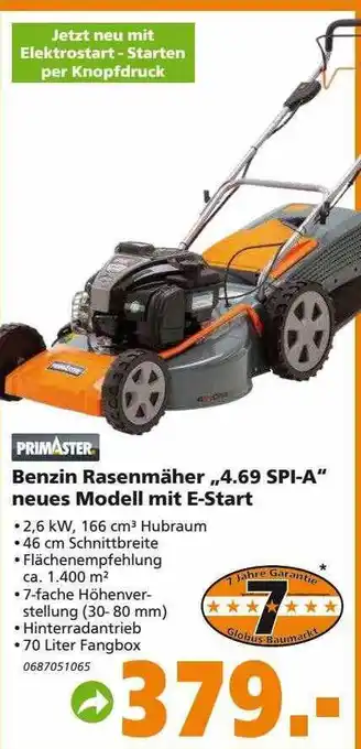 Globus Baumarkt Primaster Benzin Rasenmäher 4.69 Spi-a Neues Modell Mit E-start Angebot