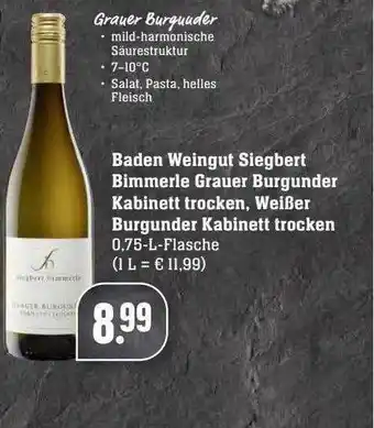 Scheck-in-Center Baden Weingut Siegbert Bimmerle Grauer Burgunder Kabinett Trocken, Weißer Burgunder Angebot