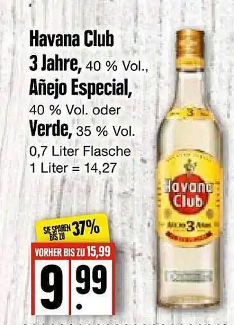 Edeka Frischemarkt Havana Club 3 Jahre, Añejo Especial, Verde Angebot