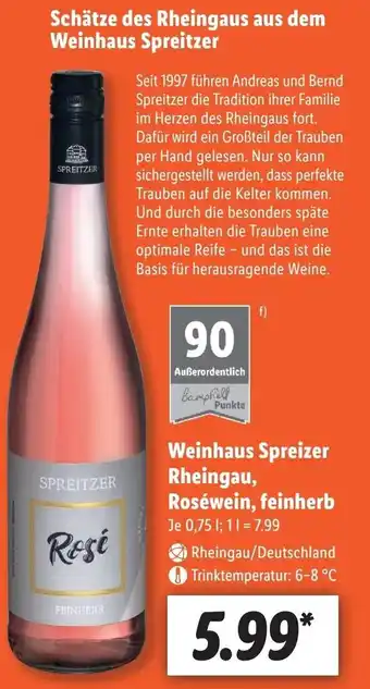 Lidl Weinhaus Spreizer Rheingau, Roséwein,feinherb 0,75L Angebot