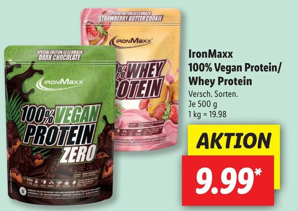 IronMaxx 100 Vegan Protein/ Whet Protein 500g Angebot bei Lidl