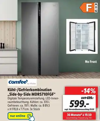 Lidl Comfee Kühl-/Gefrierkombination ,,Side-by-Side MDRS710FGF" Angebot