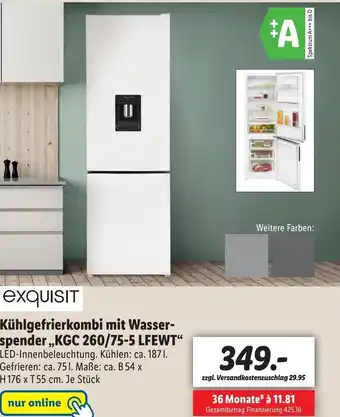 Lidl exquisit Kühlgefrierkombi mit Wasserspender ,,KGC 260/75-5 LFEWT" Angebot