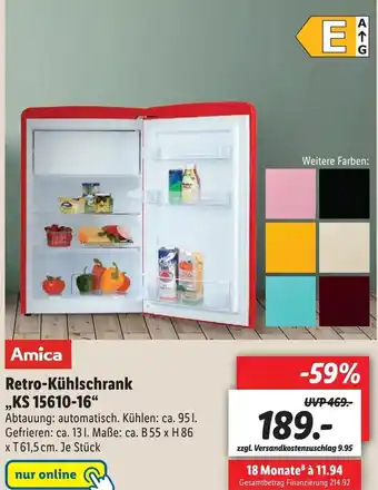 Lidl Amica Retro-Kühlschrank ,,KS 15610-16" Angebot