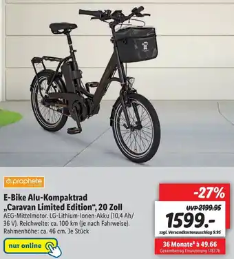 Lidl prophete E-Bike Alu-Kompaktrad ,,Caravan Limited Edition", 20 Zoll Angebot