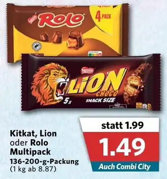 Combi Kitkat, Lion oder Rolo Multipack 136-200g Packung Angebot