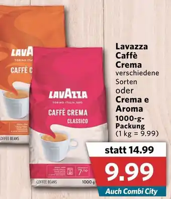 Combi Lavazza Caffè Crema oder Crema E Aroma 1000g Packung Angebot