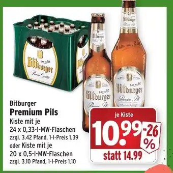 Wasgau Bitburger Premium Pils 20x0,5L/24x0,33L Angebot