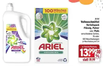 Wasgau Ariel Vollwaschmittel Vorteilspack Flüssig, Pulver oder Pods 100 Waschladungen Angebot