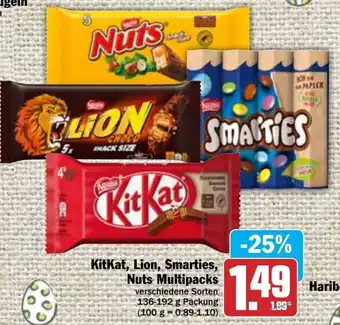 Hit Kitkat, Lion, Smarties, Nuts Multipacks 136-192g Packung Angebot