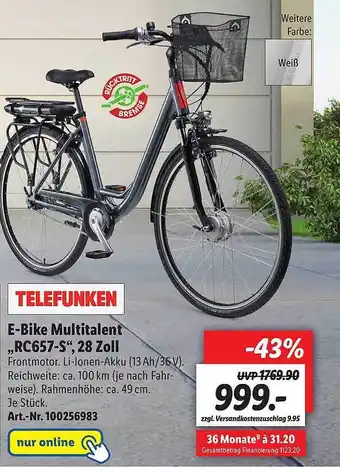 Lidl Telefunken E-bike Multitalent Tc657.s 28 Zoll Angebot