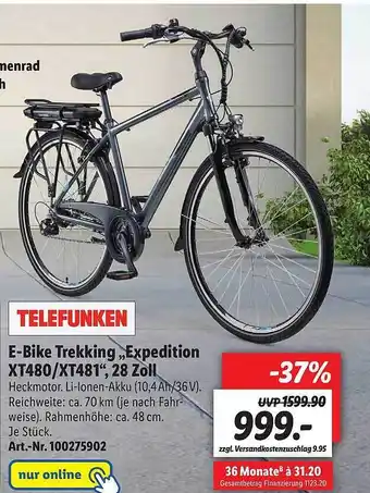 Lidl Telefunken E-bike Trekking „expedition Xt480 Oder Xt481“ 28 Zoll Angebot