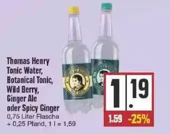 Edeka Thomas Henry Tonic Water, Botanical Tonic, Wild Berry, Ginger Ale Oder Spicy Ginger Angebot