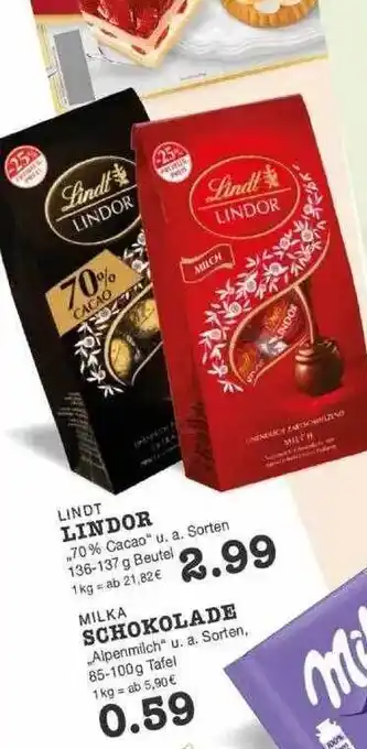 Edeka Zurheide Lindt Lindor, Milka Schokolade Angebot