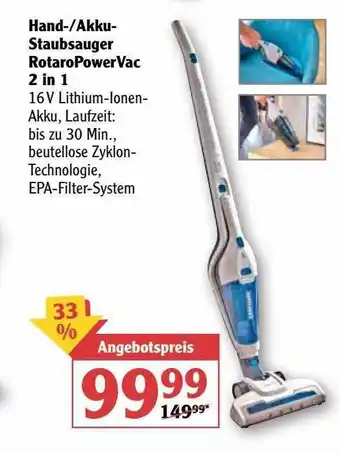 Globus Hand- Oder Akku-staubsauger Rotaropowervac 2in1 Angebot
