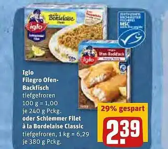 REWE Kaufpark Iglo Filegro Ofen Backfisch Oder Schlemmer Filet A La Bordelaise Classic Angebot