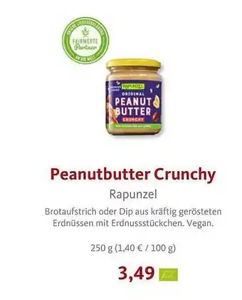 VollCorner Biomarkt Peanutbutter Crunchy Rapunzel Angebot