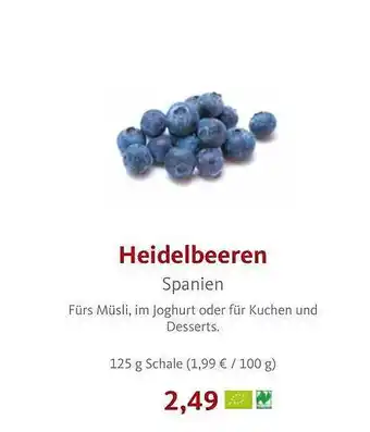 VollCorner Biomarkt Heidelbeeren Spanien Angebot