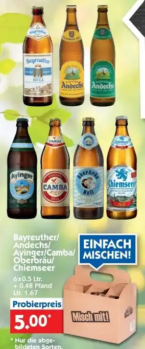 Hol'ab Getränkemarkt Bayreuther/Andechs/Ayinger/Camba/Oberbräu/Chiemseer 6x0,5L Angebot