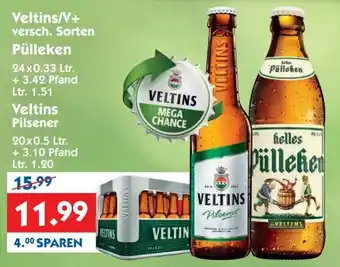 Hol'ab Getränkemarkt Veltins V+, Pülleken 24x0,33L oder Veltins Pilsener 20x0,5L Angebot