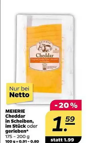 NETTO Meierie Cheddar In Scheiben, Im Stück Oder Gerieben Angebot