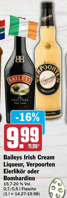 AEZ Baileys Irish Cream Liqueur, Verpoorten Eierlikör oder Bombardino 0,7/0,5L Flasche Angebot