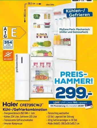 Euronics XXL Haier Cfe735cwj Kühl- Oder Gefrierkombination Angebot