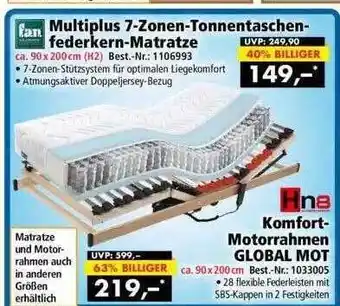 Norma24 Fan Multiplus 7-zonen-tonnentaschenfederkern-matratze Oder Hn8 Komfort-motorrahmen Global Mot Angebot