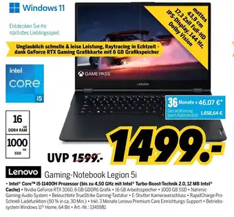 MEDIMAX Lenovo Gaming Notebook Legion 5i Angebot