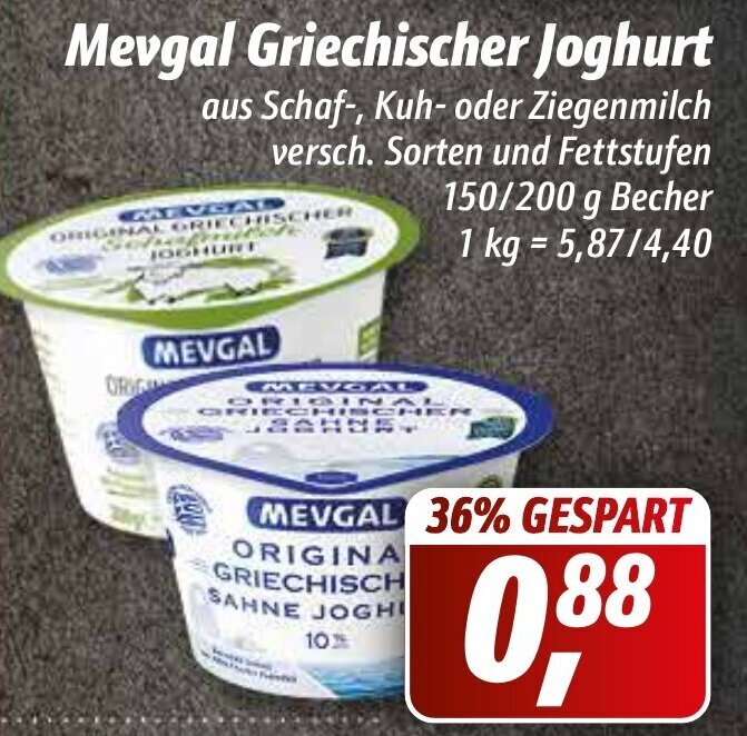 Mevgal Griechischer Joghurt 150/200g Becher Angebot bei Simmel