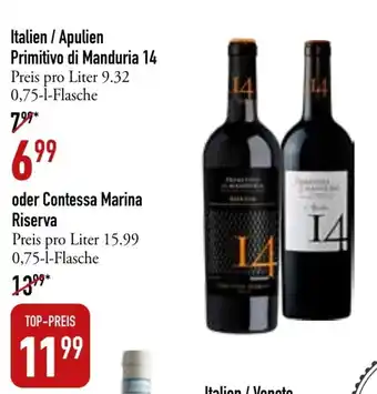 Galeria Markthalle Primitivo di Manduria 14 o. Contessa Marina Riserva 750ml Angebot