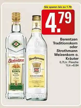 WEZ Berentzen Traditionskorn Oder Strothmann Weizenkorn O. Kräuter Angebot