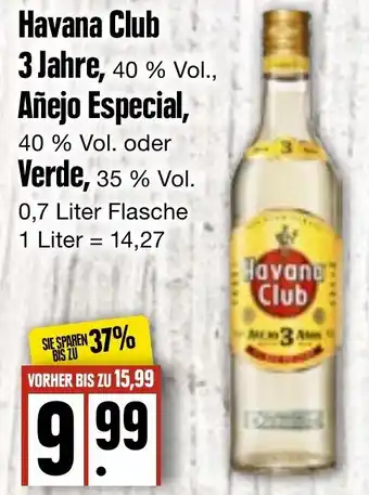 Edeka Frischemarkt Havana Club 3 Jahre, Añejo Especial oder Verde 0,7L Flasche Angebot