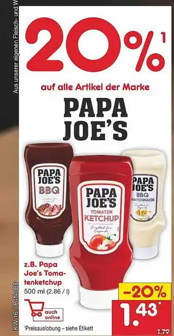 Netto Marken-Discount Papa Joe's Tomatenketchup Angebot