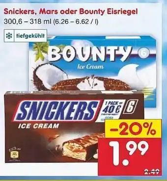 Netto Marken-Discount Snickers, Mars Oder Bounty Eisriegel Angebot