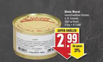 Scheck-in-Center Dietz Wurst Angebot