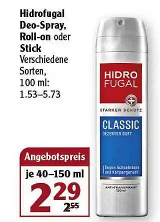 Globus Hidrofugal Deo-spray, Roll-on Oder Stick Angebot